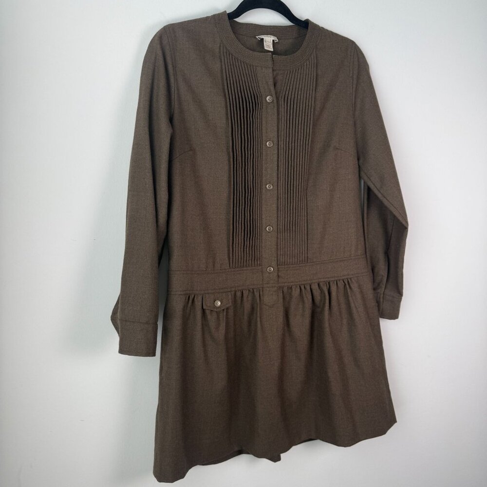 J.Crew Womens Holiday 100% Wool Drop Waist Shirt Dress Khaki Green Size 6 - Picture 2 of 12